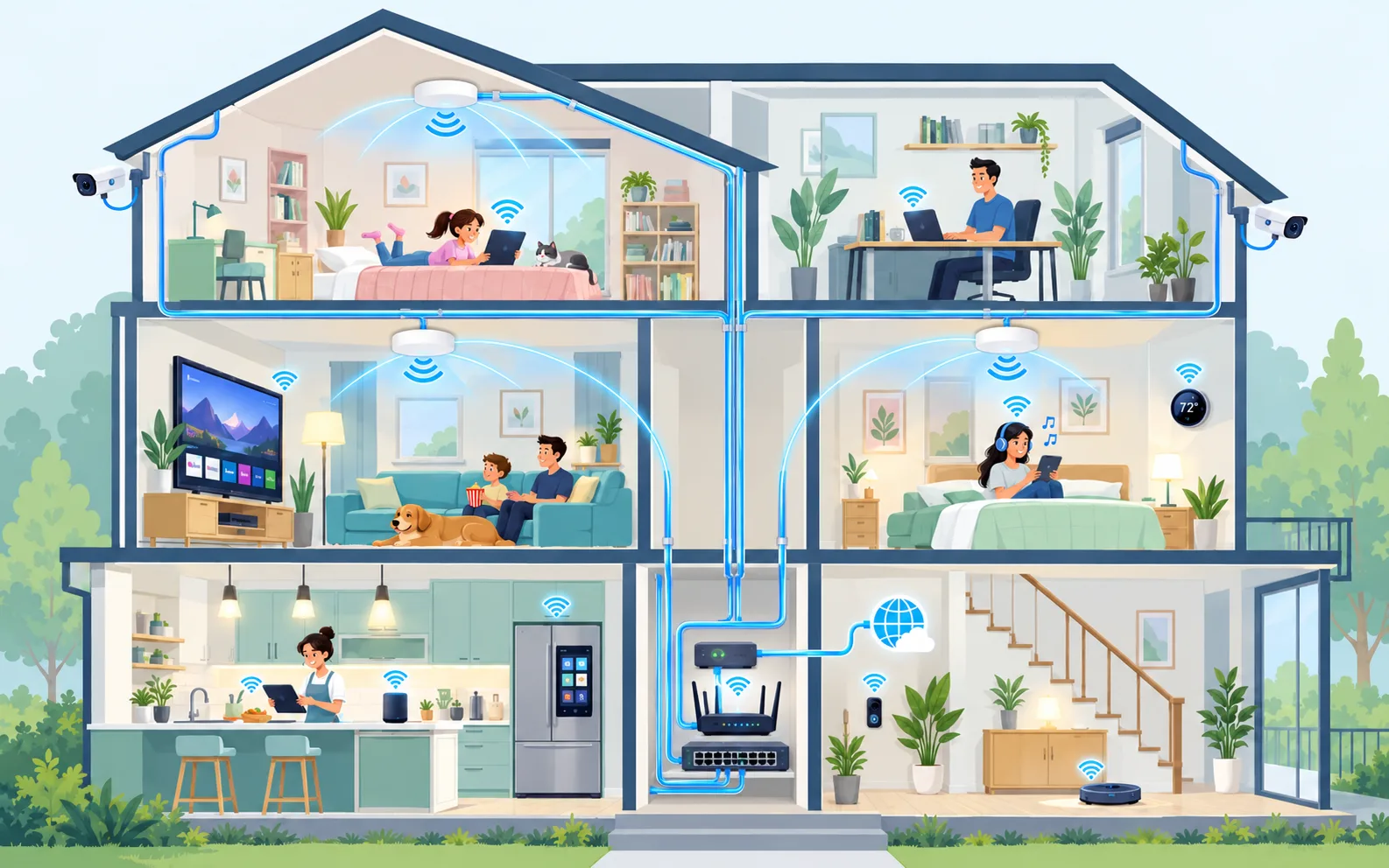 A comfortable home with smart devices and reliable Wi-Fi working together